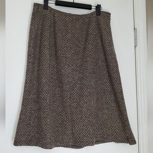 The Territory Ahead Brown Herringbone Midi Skirt, 16, XL